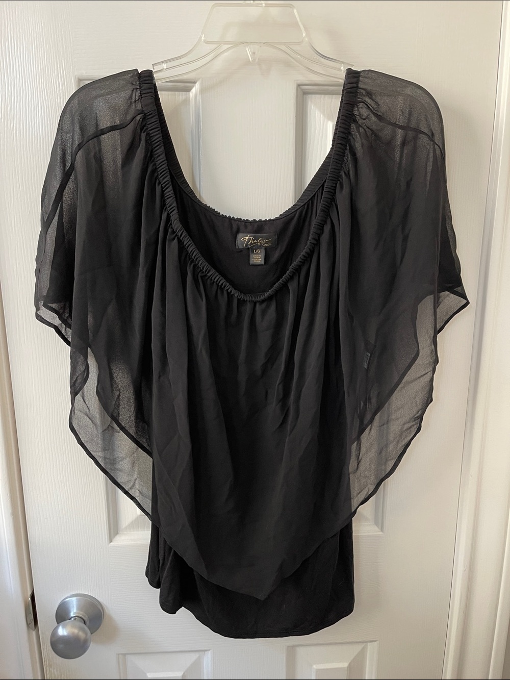 Thalia Sodi Black Sheer Layered Scoop Neck Blouse